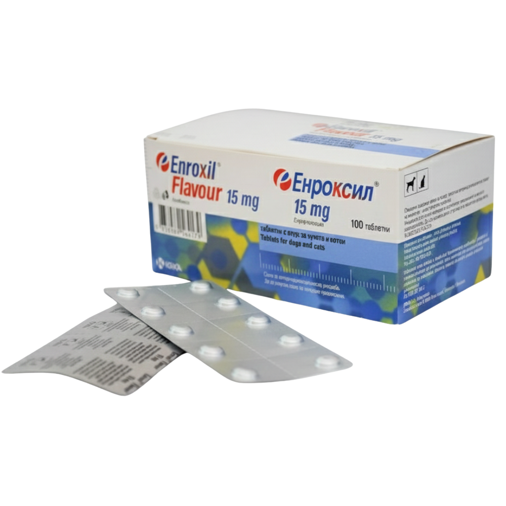 Box of Enroxil Flavour 15 mg with tablets on a white background