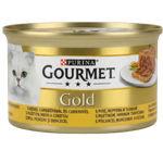 Purina Gourmet Gold cat food can on a white background