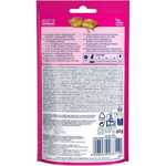 Back view of a snack package with text and product images on a white background