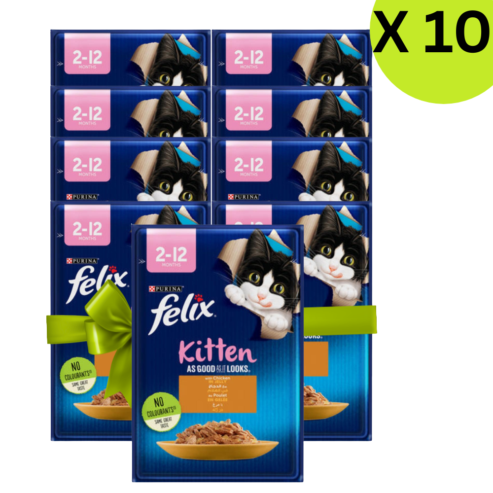 BUY 9 + 1 Felix with Chicken in Jelly Wet Kitten Food Pouch 85g Petfast.shop Felix Bundles Cat Exclude Food Wet Food petfast.shop EgyptDefault Title 450.00