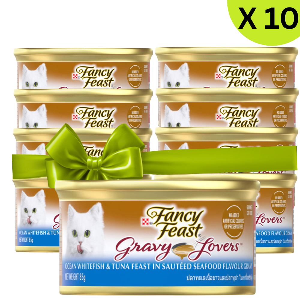 BUY 9 + 1 FERR Fancy Feast Gravy Lovers Ocean Whitefish & Tuna Feast in Sauteed Seafood Flavour Gravy 85g