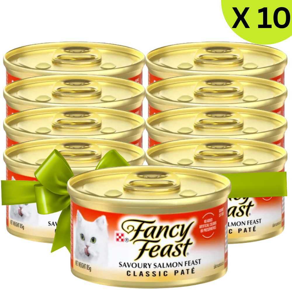 BUY 9 + 1 FERR Fancy Feast Classic Pate Savoury Salmon Feast Gourmet Cat Food 85g