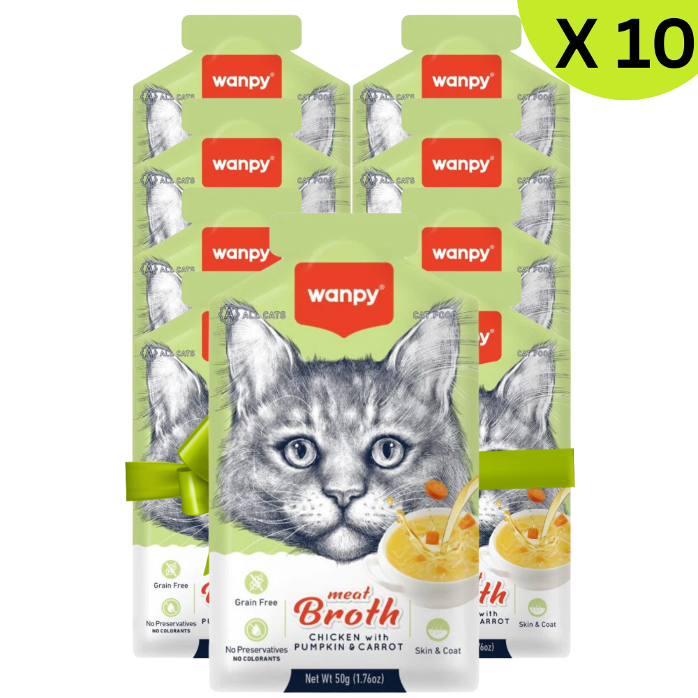 BUY 9 + 1 FREE Wanpy Meat Broth Chicken with Pumpkin & Carrot for Cats 50gm