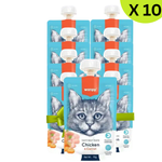 Packaging of cat treats with a cat face on the front, labeled 'X 10' on a white background.