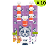 Packaging of Wanpy cat food with a cat's face on it, labeled as duck and pumpkin flavor.