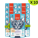 Pack of 10 Wanpy kitten food pouches with a cat's face on the front.