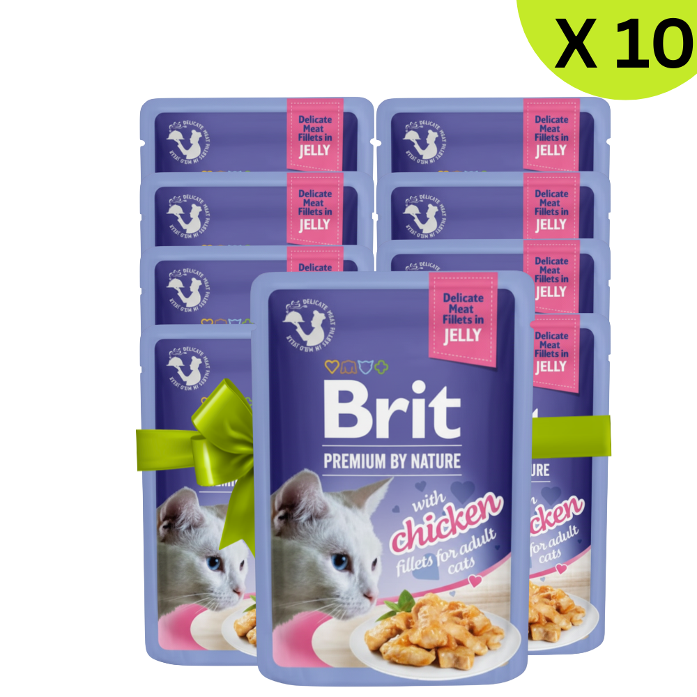 BUY 9 + 1 FREE Brit Wet Food for Adult Cat Fillets in Jelly with Chicken 85g