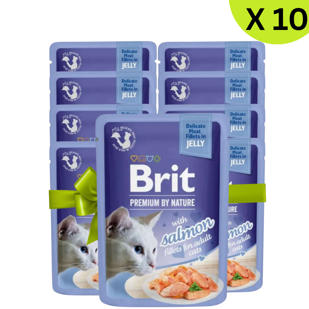 BUY 9 + 1 FREE Brit Wet Food for Adult Cat Fillets in Jelly with Salmon 85g