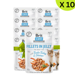 Packaging of Brit Care cat food with a green ribbon on a white background