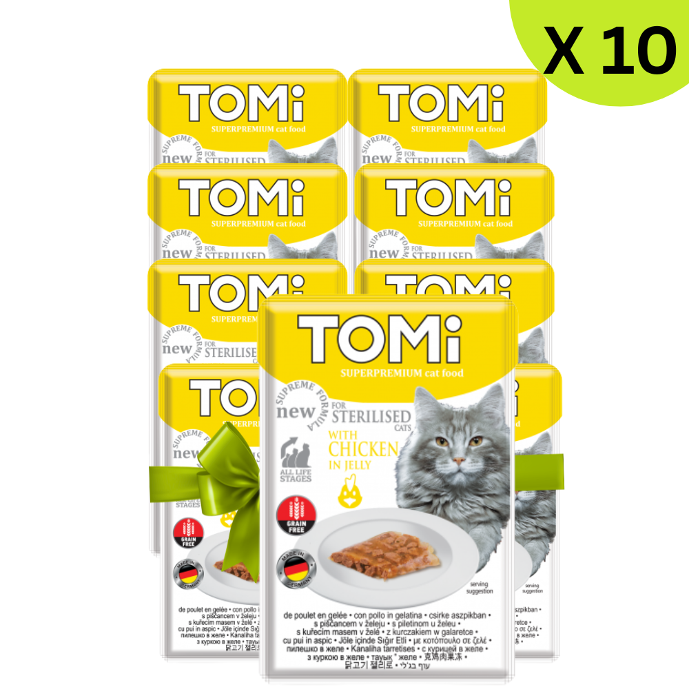 BUY 9 + 1 FREE Tomi Wet Food with Chicken in Jelly for Sterilized Cats 85 gr
