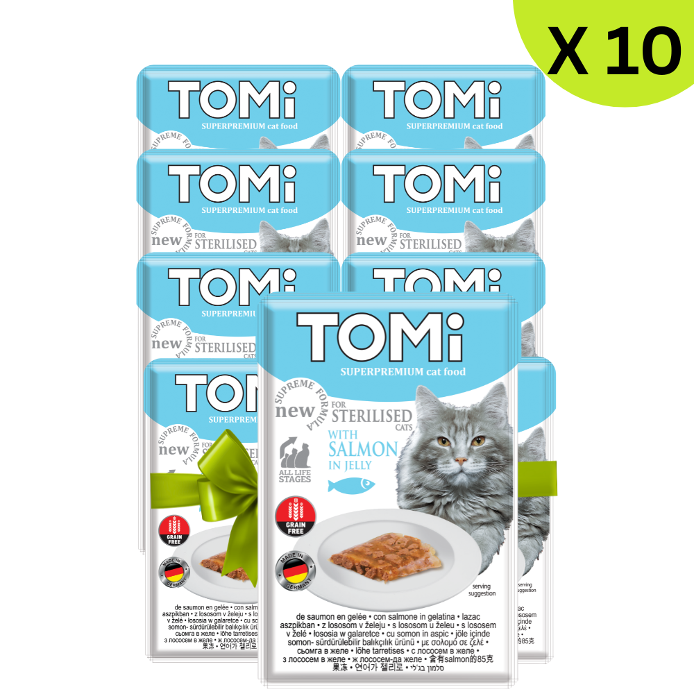 BUY 9 + 1 FREE Tomi with Salmon for Sterilised Cats in Jelly (85G)