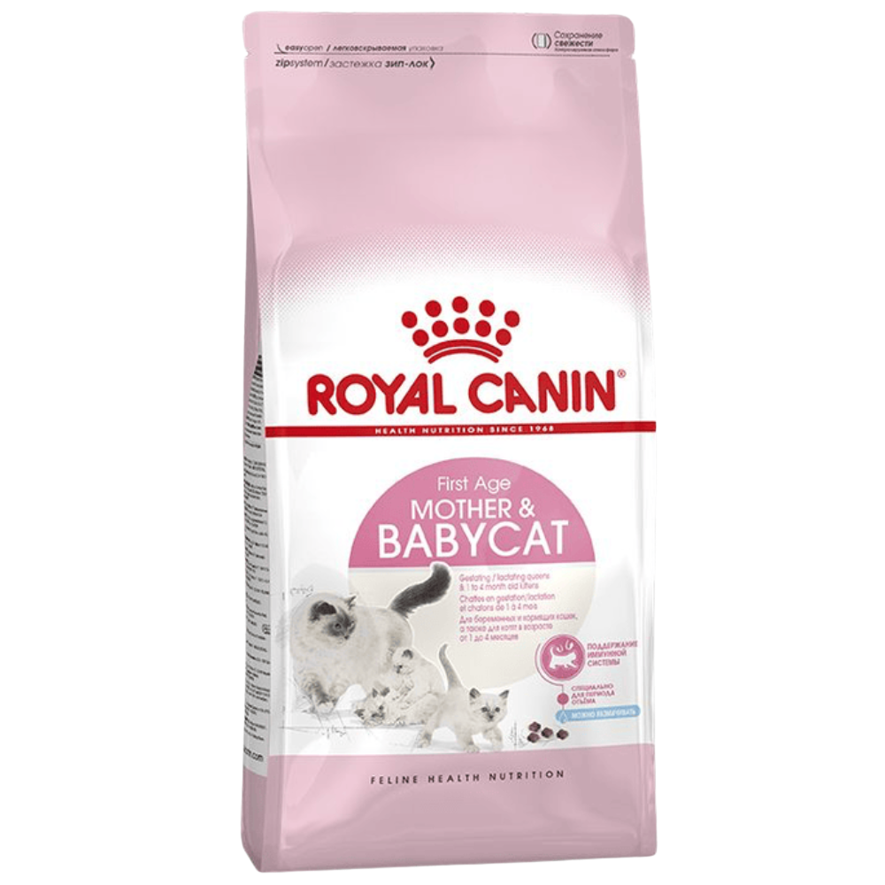 Royal Canin Mother & Babycat food packaging on a white background