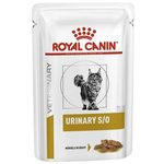 Royal Canin Veterinary Urinary S/O cat food pouch on a white background