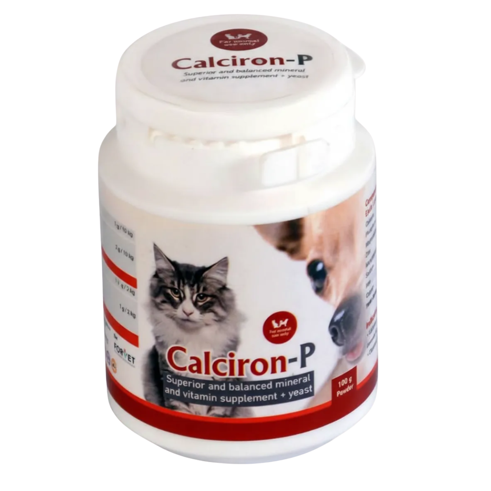Calciron-P supplement bottle for cats on a white background