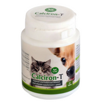 Supplement container for pets with a cat and dog on the label