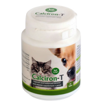 Supplement container for pets with a cat and dog on the label