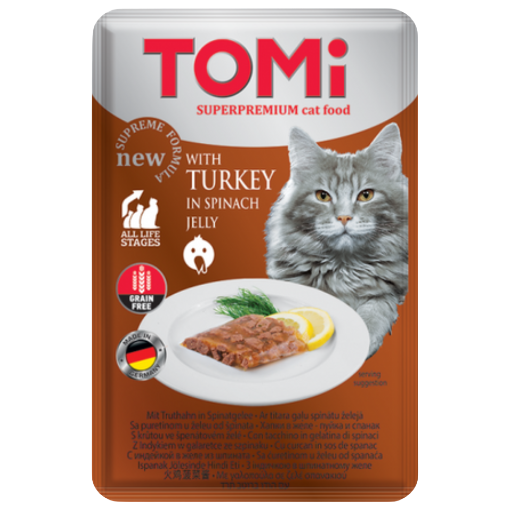 Tomi Super Premium Cat Food With Turkey In Spinach Jelly 100 G Petfast.shop Tomi Cat Food Wet Food petfast.shop EgyptDefault Title 55.00
