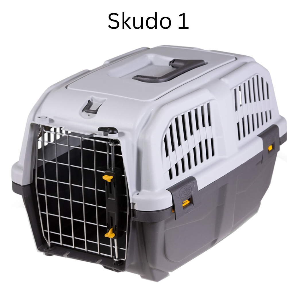 Pet carrier with a white and gray color scheme on a white background