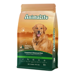 Dog food package with a golden retriever on a white background