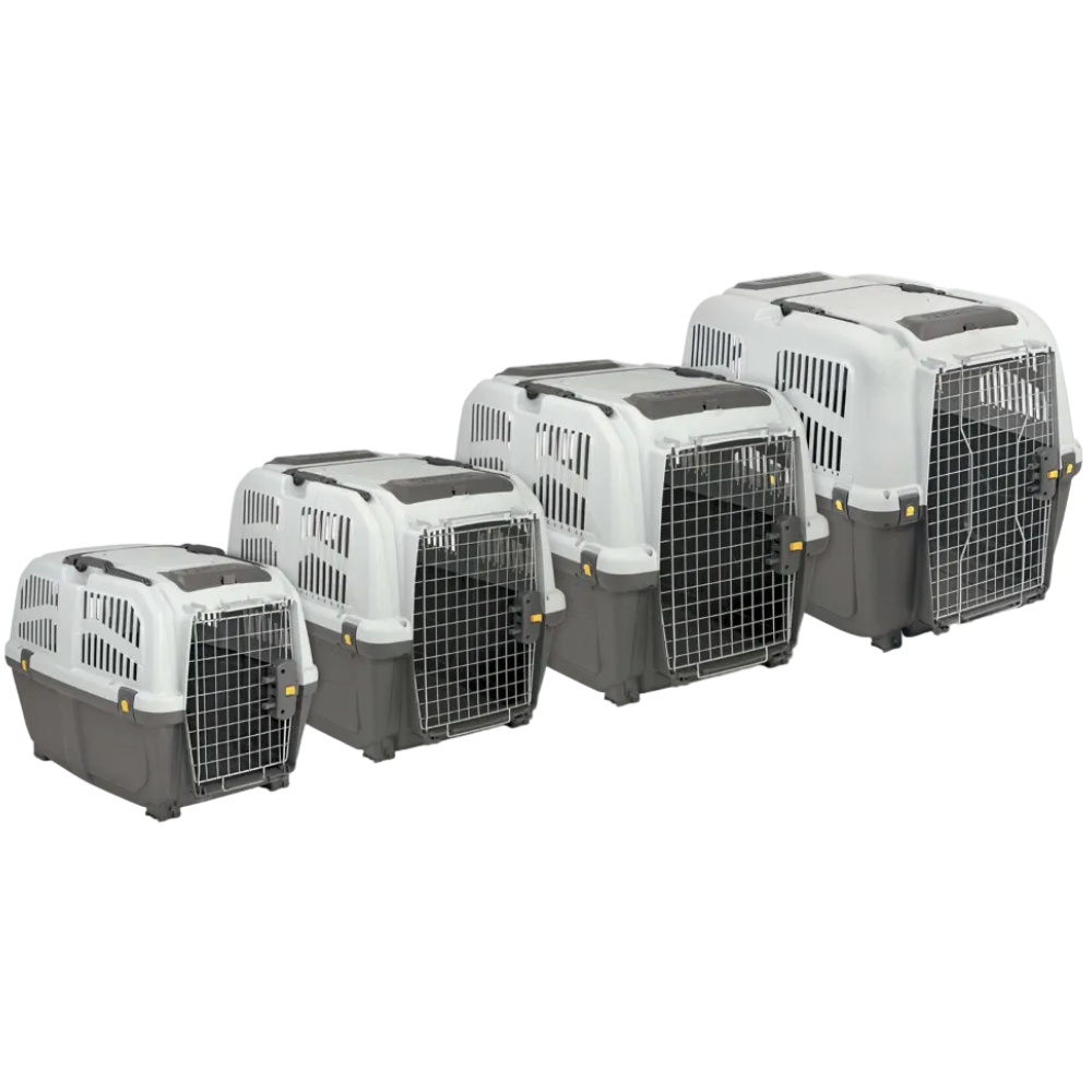 Set of pet crates in various sizes on a white background