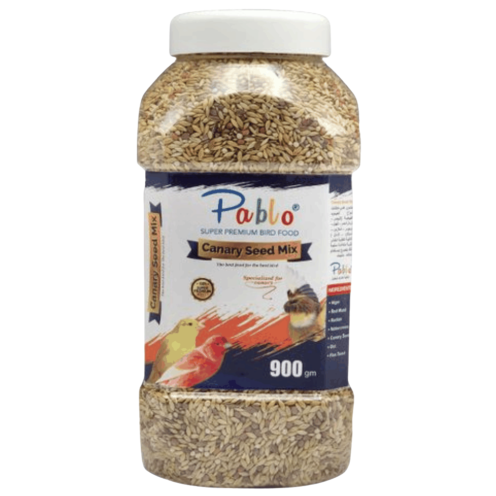 Jar of Pablo Canary Seed Mix on a white background