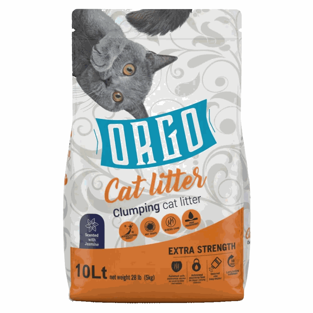 Bag of Oreo cat litter with a gray cat on the label