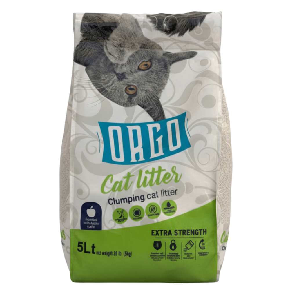 Bag of Orico cat litter with a cat on the label