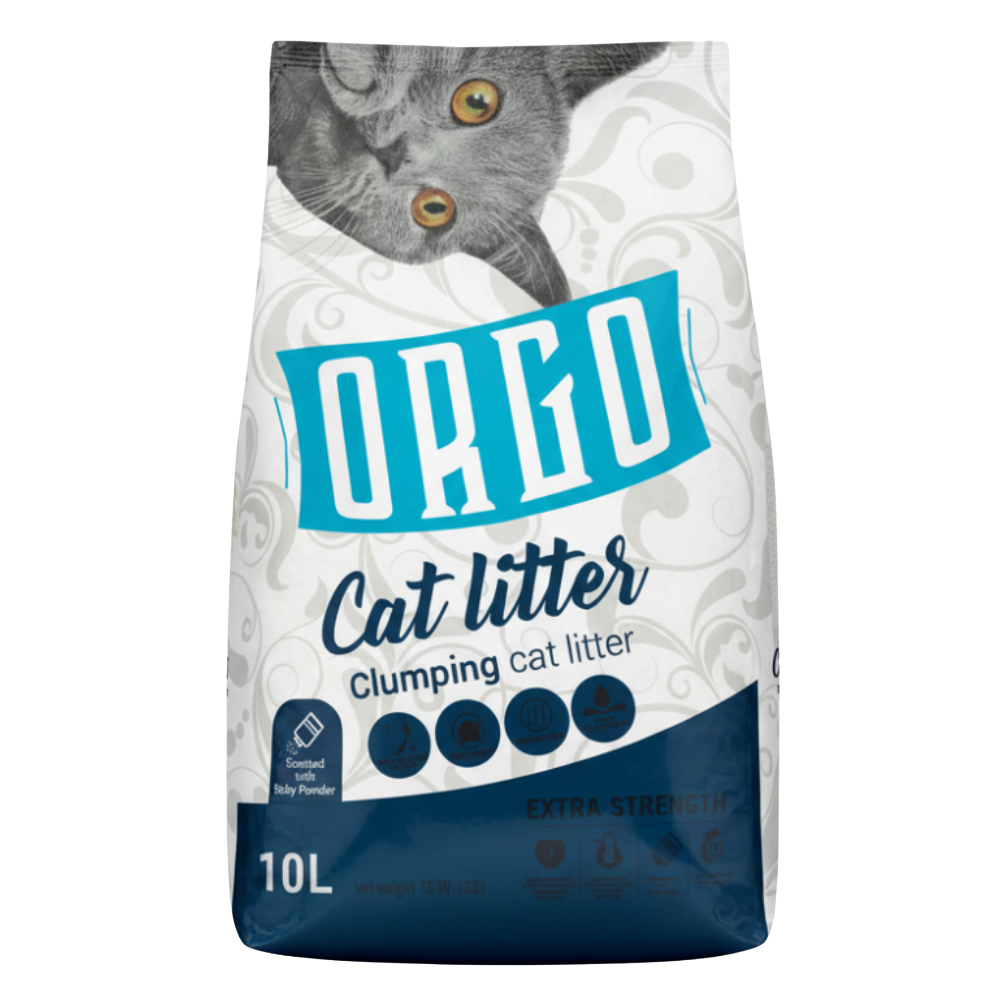 Ogo cat litter package with a cat illustration on a white background
