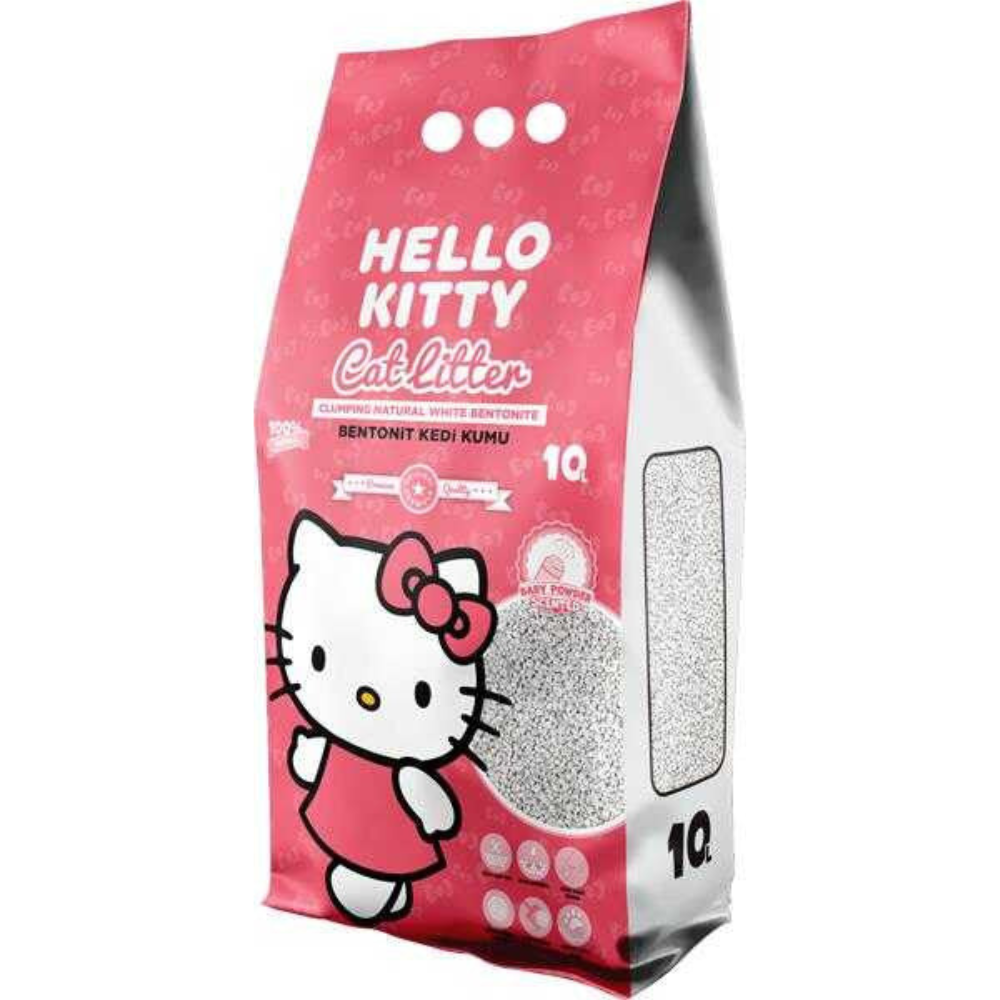 Hello Kitty cat litter packaging on a white background