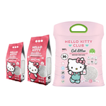 Hello Kitty-themed cat litter packages on a white background
