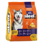 Package of aleef dog food for large breeds on a white background