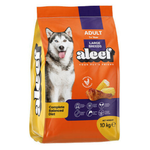 Bag of aleef dog food for large breeds on a white background