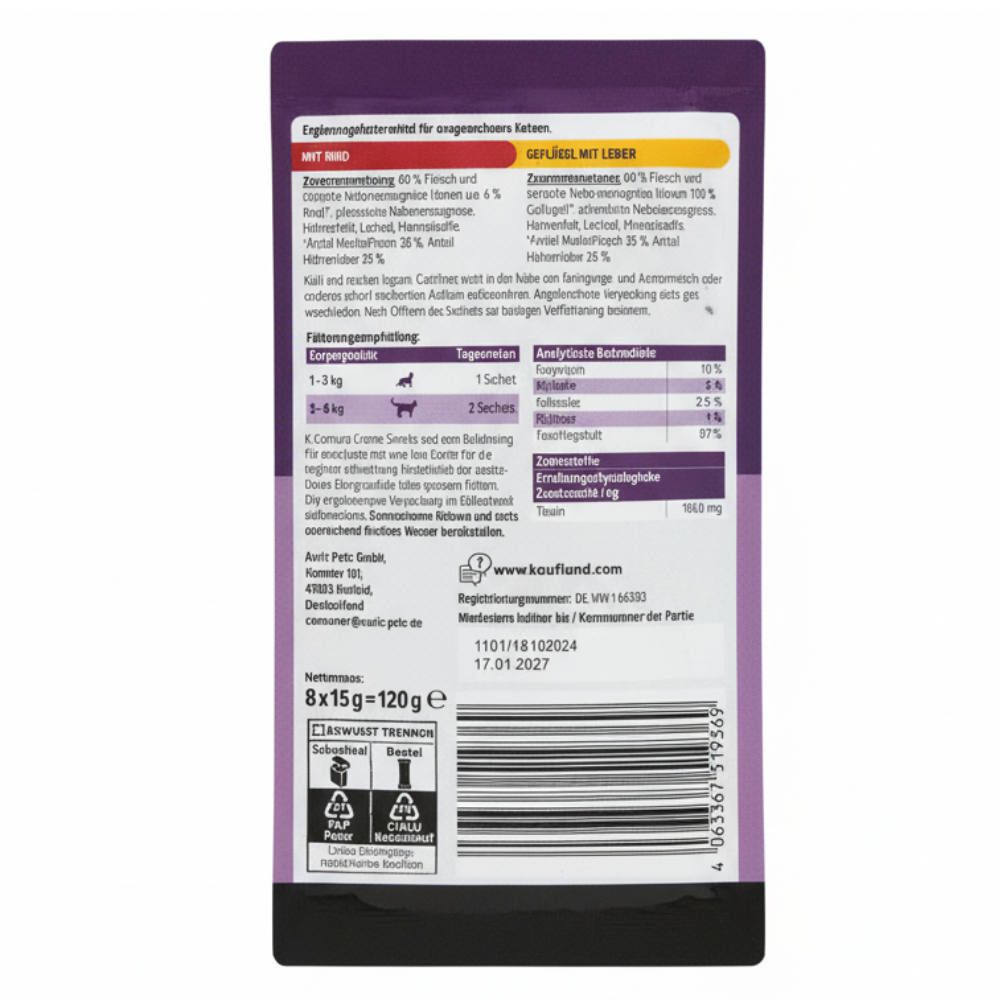 Carinura Premium Creme-Snacks Beef & Poultry with Liver 8 Tube 120g