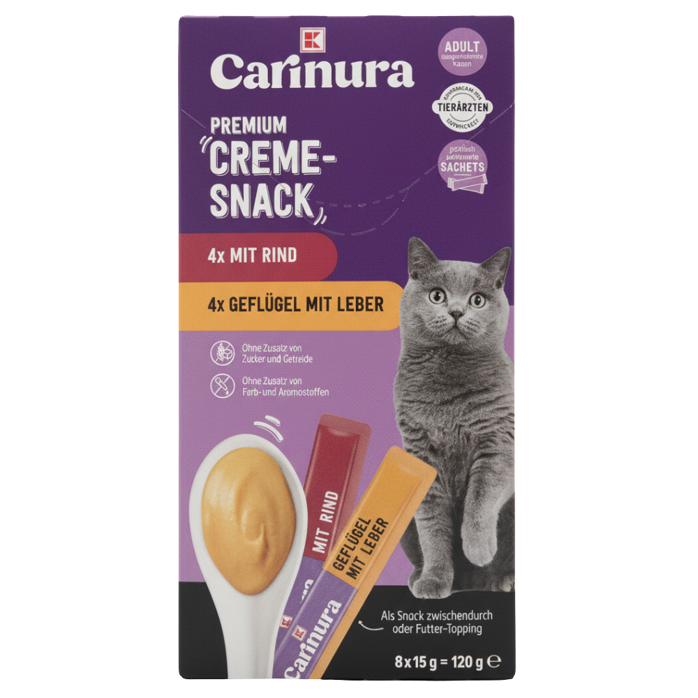 Carinura Premium Creme-Snacks Beef & Poultry with Liver 8 Tube 120g