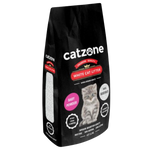 Bag of cat litter with 'catzone' branding on a white background