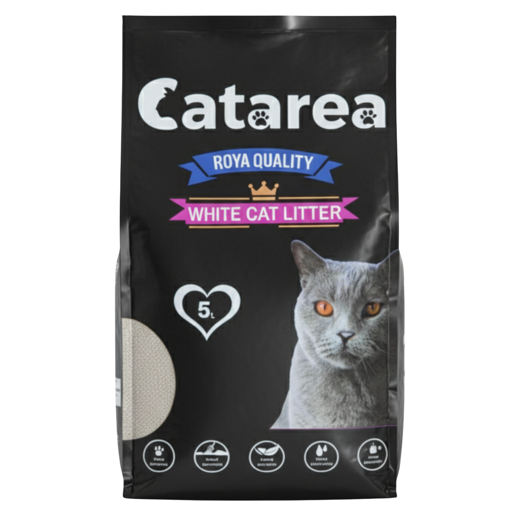 Bag of Catarea white cat litter with a cat on the label