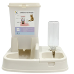 Automatic pet feeder with water dispenser on a white background