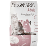 EcoFarm Adult Chicken Recipe cat food packaging with a cat on the front.