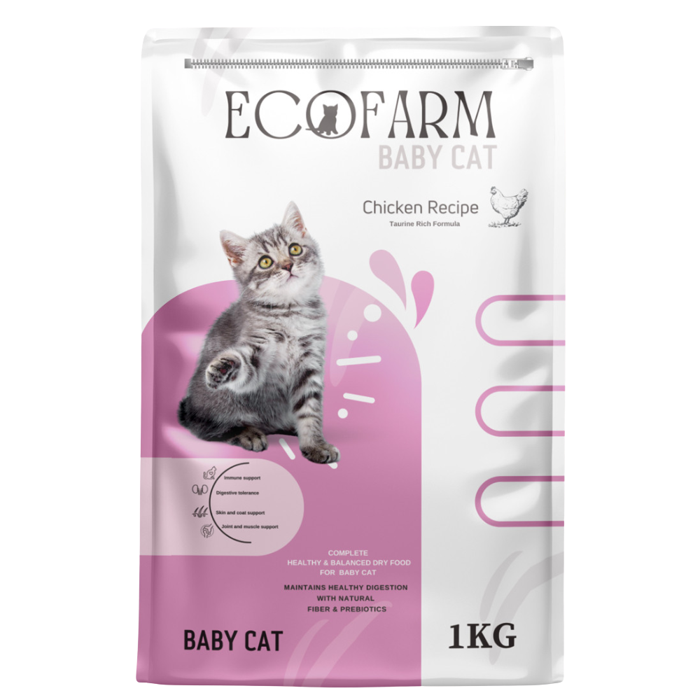 EcoFarm Baby Cat food package with a cat on the label
