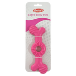Pink dog toy with 'Groovy' branding on a white background