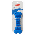 Blue dog toy with 'Groovy' branding on a white background