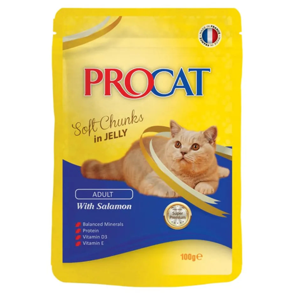 Procat cat food pouch with a cat on the label on a white background