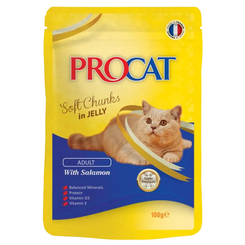 Procat cat food pouch with a cat on the label on a white background