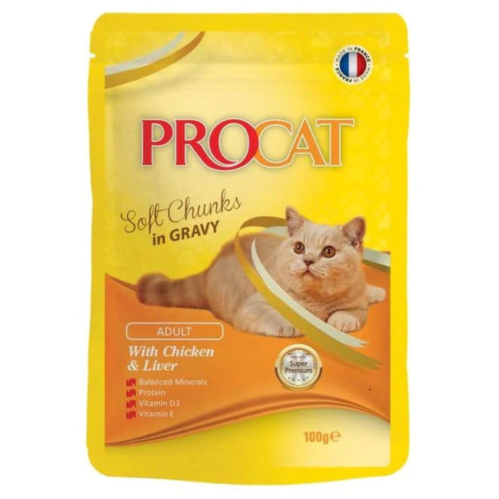 ProCat cat food package with a cat on the label on a white background