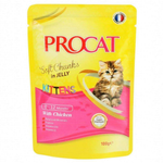 Procat kittens soft chunks in jelly pouch with a cat on the label