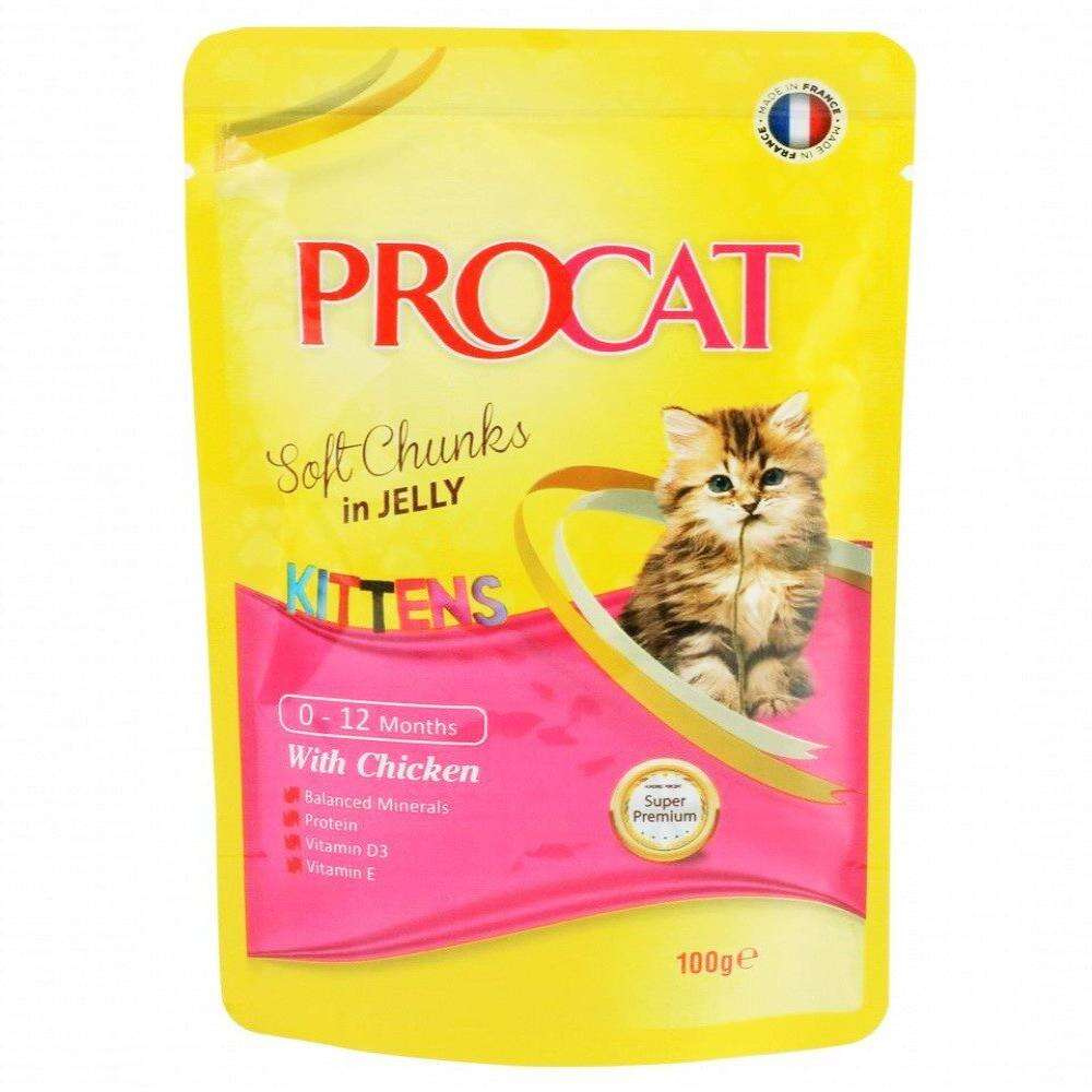 Procat kittens soft chunks in jelly pouch with a cat on the label