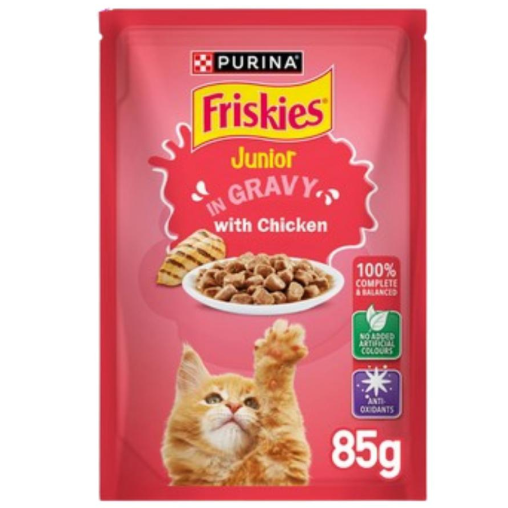 BUY 9 + 1 FREE Friskies Kitten Chicken Chunks in Gravy Wet Cat Food Pouch 85g