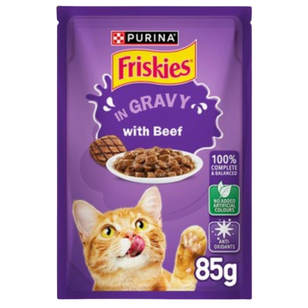 Buy 5+1 Free Friskies Beef Chunks in Gravy Wet Cat Food Pouch 85g