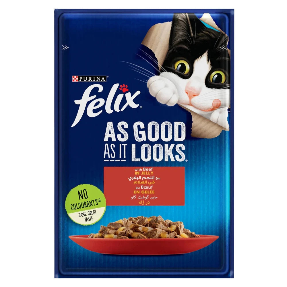 BUY 9 + 1 Felix with Beef Wet Cat Food Pouch 85g