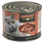Can of Leonardo cat food rich in liver on a white background